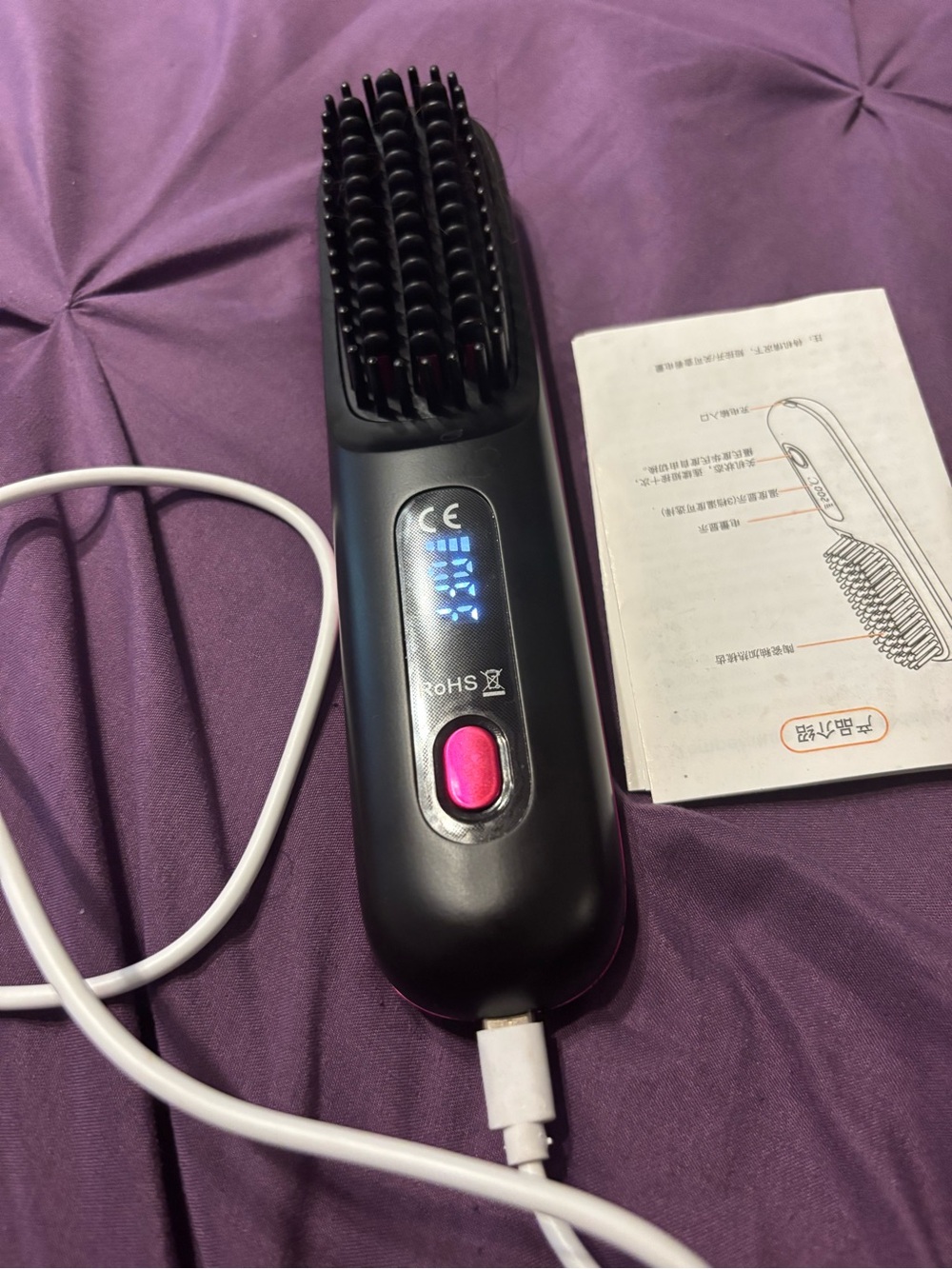 Heated Straightening Brush - Black with Pink Accent